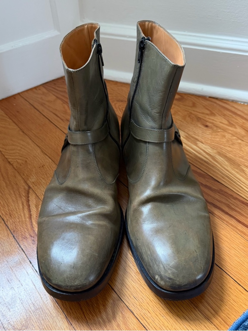 Maison Margiela Light Olive Calf Skin Vibram Sole Men’s Ankle Boots Size EU 45 - Picture 3 of 16